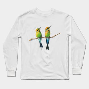 Rainbow Bee-Eaters Watercolour Design - White Background Long Sleeve T-Shirt